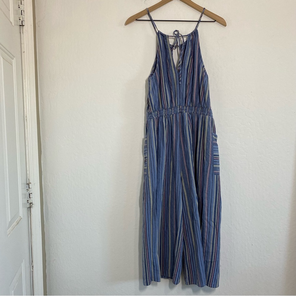 Universal Threads Women’s M Cotton Blue Striped Sleeveless Pantsuit Casual - Picture 7 of 7